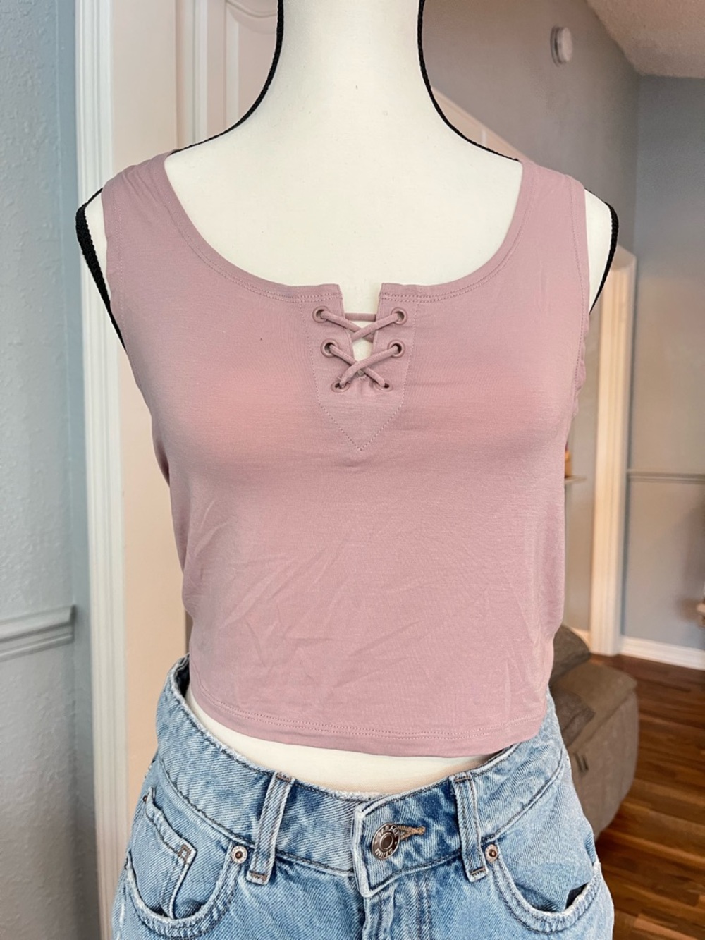 Tavi Modal tank Lace-Up Crop Top primrose Mauve Pink size small